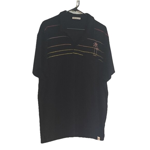 Marine Layer Terry Out Polo Navy Multistripe Short Sleeve Palm Trees Mens L/XL - Picture 1 of 12